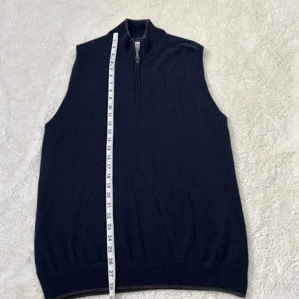 John W Nordstrom Sweater Vest Mens L Cashmere 1/4 Zip Pullover Navy Preppy Golf - Picture 4 of 6